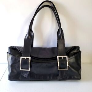 Kenneth Cole Fold Play Leather Satchel Black Leather Double Strap Shoulder Bag